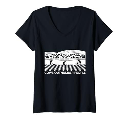 Damen Kühe übertreffen Menschen an Zahl Lustige Farm Ländlicher T-Shirt mit V-Ausschnitt Damen Kühe übertreffen Menschen an Zahl Lustige Farm Ländlicher T-Shirt mit V-Ausschnitt von Landwirtschaft Landwirtschaft Ranch Ländlicher Lan
