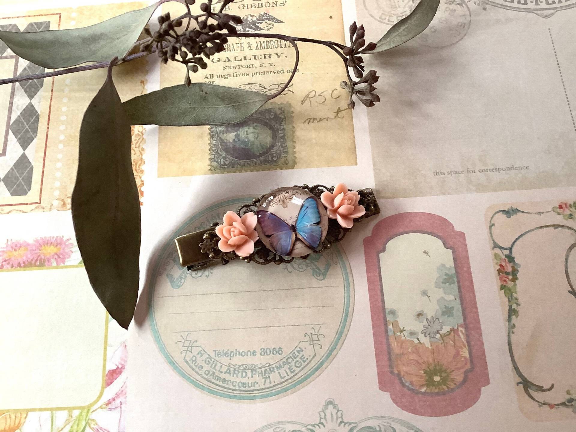 Haar Accessoire-Haar Spangen-Blau-Schmetterling-Messing Hair Clip von LaneyLou123