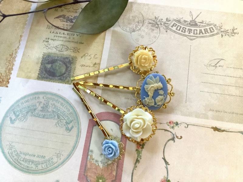 Haar Clips-Blau-Gold Ton Clips-Hochzeit-Weiß-Fee Clips von LaneyLou123