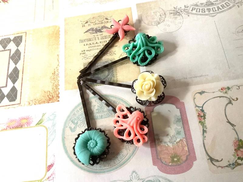 Haarspangen-Octopus Clips-Türkis-Octo-Messing Haarclips von LaneyLou123