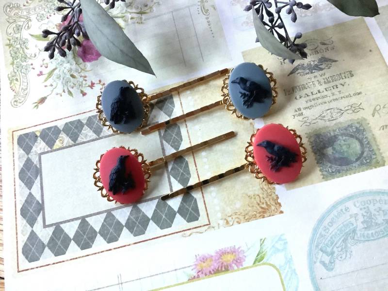 Krähe Haar Clips-Rabe-Gold Ton Clips-Gothic-Haar Glam-Vogel Klipps von LaneyLou123