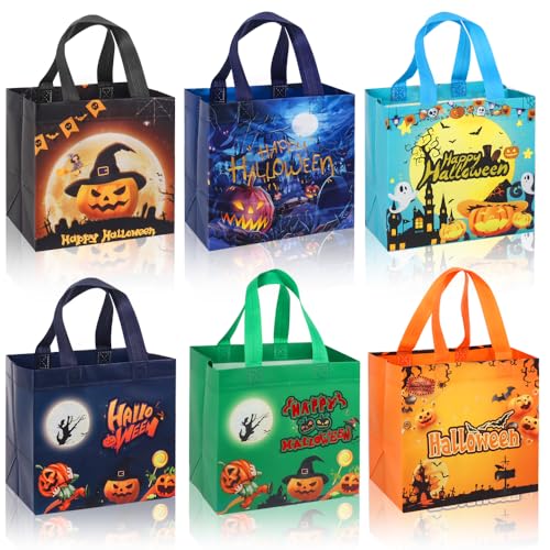 Lanfixilly Halloween-Süßigkeitentüten, 6 Stück, Halloween-Süßigkeitentüten, Partyzubehör, mit Griffen, wiederverwendbare Vlies-Geschenktüte Lanfixilly Halloween-Süßigkeitentüten, 6 Stück, Halloween-Süßigkeitentüten, Partyzubehör, mit Griffen, wiederverwendbare Vlies-Geschenktüte von Lanfixilly