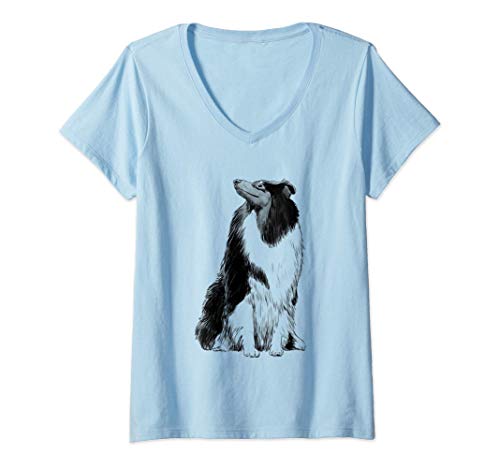 Damen Hund Langhaarcollie T-Shirt mit V-Ausschnitt Damen Hund Langhaarcollie T-Shirt mit V-Ausschnitt von Langhaarcollie Geschenke