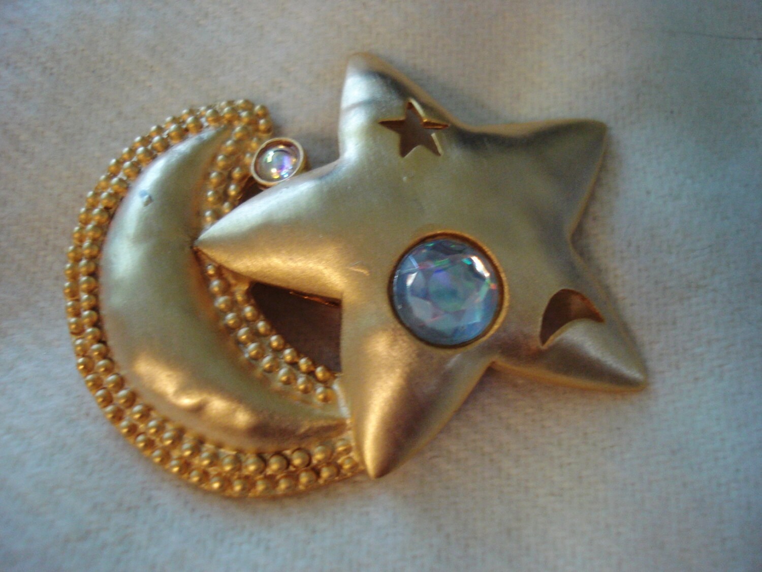 Artefakte Designer Jj Jonette Moon & Star Pin Anstecknadel Verziertes Gold Signiert #jj13 von LangleysCreations
