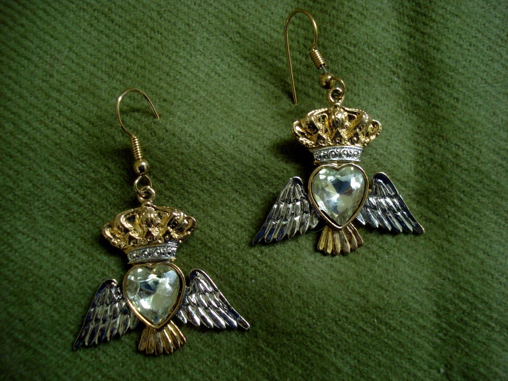 Herz Hat Flügel 2-Ton-Herz Strass Durchbohrte Ohrringe Designer Jj Jonette Artefakte Geschenk #jj15 von LangleysCreations