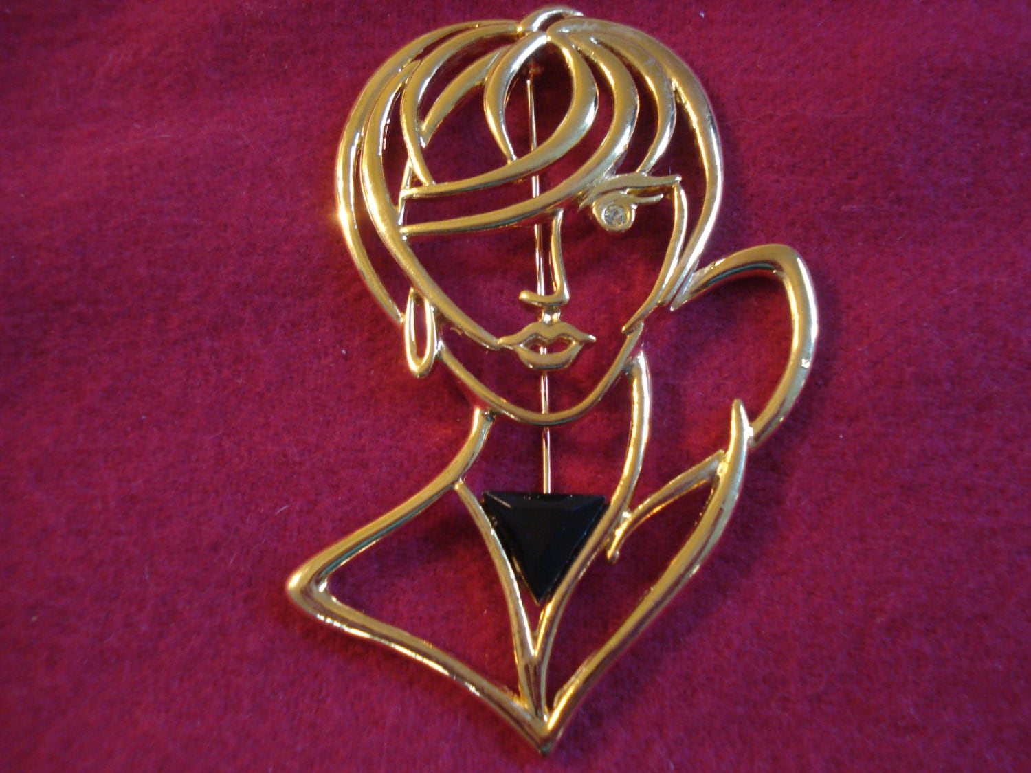 Jj Jonette Sale Preis Nie Getragen Artefakte Schwarze Onyx Lady Large Pin Gold Modedesigner Signiert #jj01 von LangleysCreations