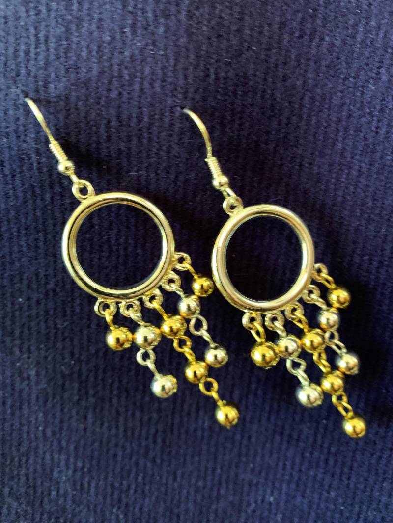 Neue Schimmerige Nie Getragen Silber Gold Zweifarbige Ohrringe Leicht Ohrhänger Baumeln Vintage #117 von LangleysCreations