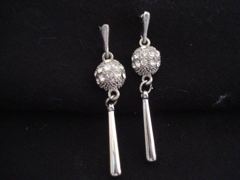 Silber Kristall Kugel Und Stäbchen Vintage Ohrhänger Ohrringe Nie Getragen #119 von LangleysCreations
