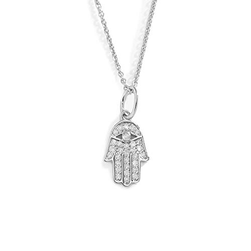 Brandlinger ® Atelier Goldkette Damen mit Anhänger Hamsa aus vergoldetem 925 Sterling Silber mit Zirkonia Steinen. Halskette mit Länge 40 cm + 5 cm von Langro Living