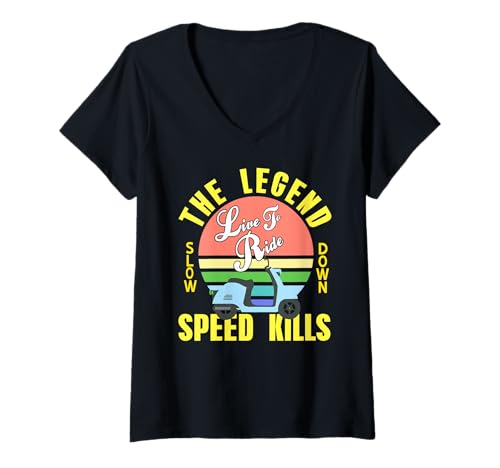Damen Scooter-Legende Retro Langsam Fahren Lebensstil T-Shirt mit V-Ausschnitt Damen Scooter-Legende Retro Langsam Fahren Lebensstil T-Shirt mit V-Ausschnitt von Langsam fahren Scooterfahrer Humor Fan