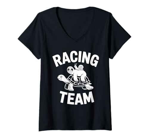 Damen Racing Team Tierfreunde Lustige Tiere Schildkröte Faultier T-Shirt mit V-Ausschnitt Damen Racing Team Tierfreunde Lustige Tiere Schildkröte Faultier T-Shirt mit V-Ausschnitt von Langsame Rennmannschaft Tierfreunde Schnecke