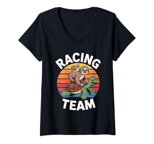 Damen Racing Team Tierfreunde Lustige Tiere Schildkröte Faultier T-Shirt mit V-Ausschnitt Damen Racing Team Tierfreunde Lustige Tiere Schildkröte Faultier T-Shirt mit V-Ausschnitt von Langsame Rennmannschaft Tierfreunde Schnecke