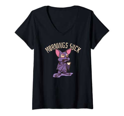 Damen Mornings Suck Fledermaus Kaffee, Halloween Grusel Geschenk T-Shirt mit V-Ausschnitt Damen Mornings Suck Fledermaus Kaffee, Halloween Grusel Geschenk T-Shirt mit V-Ausschnitt von Langschläfer Fledermaus Morgenmuffel Morning Suck