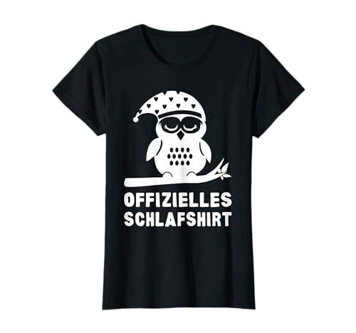 Langschläfer Morgenmuffel Eule Geschenkidee Schlafshirt Pyjama Schlafanzug Nachthemd Eule T-Shirt Schwarz S Klassisch geschnitten V-Ausschnitt Kurzarm Polyester 100% Damen Mädchen Frauen von Langschläfer Morgenmuffel Eule Geschenkidee