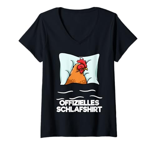 Damen Offizielles Schlafshirt Schlafanzug Nachthemd Huhn Schlaf Huhn T-Shirt mit V-Ausschnitt von Langschläfer Morgenmuffel Schlafanzug Geschenkidee