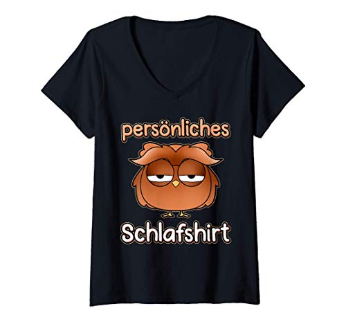 Damen Persönliches Schlafshirt Eule Tiermotiv Schlafanzug Pyjama T-Shirt mit V-Ausschnitt von Langschläfer Morgenmuffel Schlafmützen Nachthemd