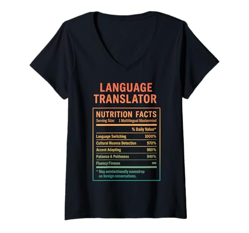 Damen Lustiger Sprachübersetzer T-Shirt mit V-Ausschnitt Damen Lustiger Sprachübersetzer T-Shirt mit V-Ausschnitt von Language Translator Humor Gifts & Tees