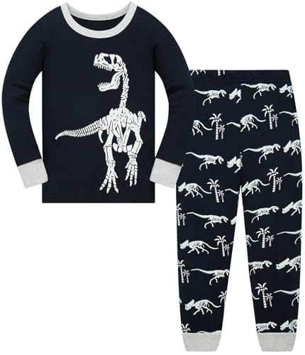 Jungen Schlafanzug Dinosaurier Kinder Nachtwäsche Langarm Baumwolle Winter Weihnachten Pyjama Set Größe 104, 3-4 Jahre von Langubaby