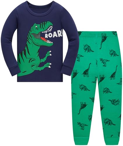 Jungen Schlafanzug Dinosaurier Kinder Nachtwäsche Langarm Baumwolle Winter Weihnachten Pyjama Set Größe 104, 3-4 Jahre von Langubaby