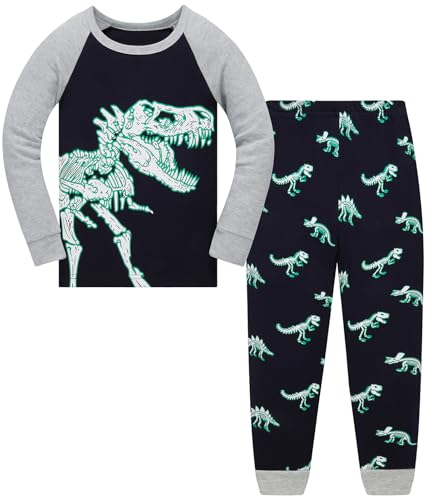 Jungen Schlafanzug Dinosaurier Kinder Nachtwäsche Langarm Baumwolle Winter Weihnachten Pyjama Set Größe 110, 4-5 Jahre von Langubaby
