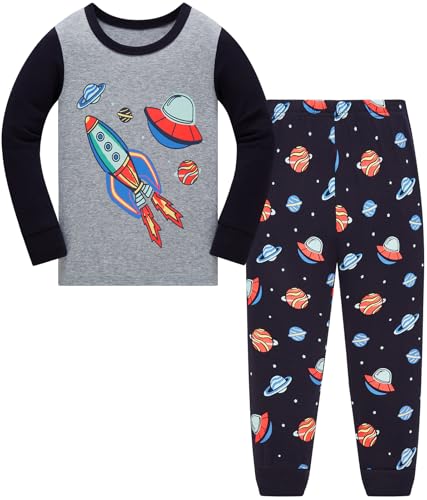 Jungen Schlafanzug Dinosaurier Kinder Nachtwäsche Langarm Baumwolle Winter Weihnachten Pyjama Set Größe 110, 4-5 Jahre von Langubaby