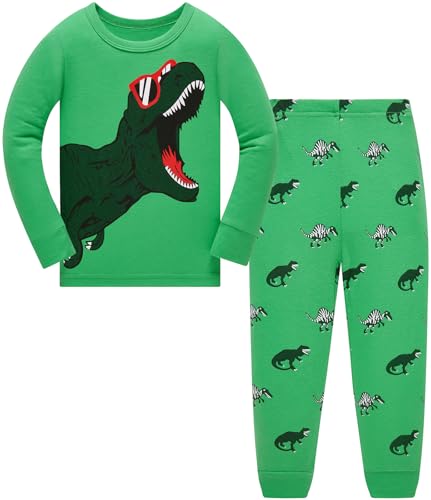 Jungen Schlafanzug Dinosaurier Kinder Nachtwäsche Langarm Baumwolle Winter Weihnachten Pyjama Set Größe 116, 5-6 Jahre von Langubaby