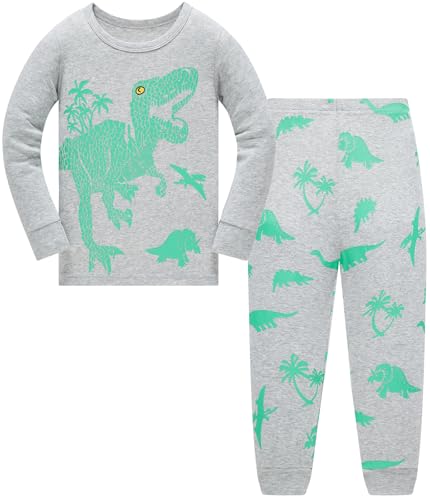 Jungen Schlafanzug Dinosaurier Kinder Nachtwäsche Langarm Baumwolle Winter Weihnachten Pyjama Set Größe 116, 5-6 Jahre von Langubaby