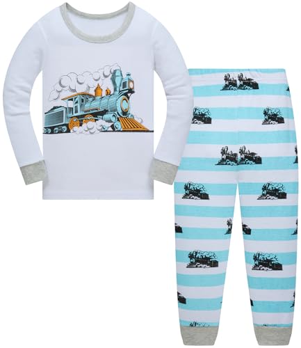 Jungen Schlafanzug Dinosaurier Kinder Nachtwäsche Langarm Baumwolle Winter Weihnachten Pyjama Set Größe 128, 7-8 Jahre von Langubaby