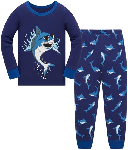 Jungen Schlafanzug Dinosaurier Kinder Nachtwäsche Langarm Baumwolle Winter Weihnachten Pyjama Set Größe 140, 9-10 Jahre von Langubaby