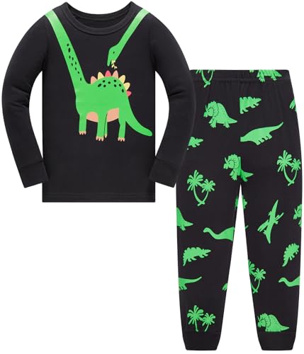 Jungen Schlafanzug Dinosaurier Kinder Nachtwäsche Langarm Baumwolle Winter Weihnachten Pyjama Set Größe 152, 11-12 Jahre von Langubaby