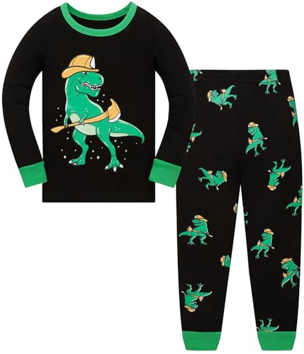 Jungen Schlafanzug Dinosaurier Kinder Nachtwäsche Langarm Baumwolle Winter Weihnachten Pyjama Set Größe 98, 2-3 Jahre von Langubaby