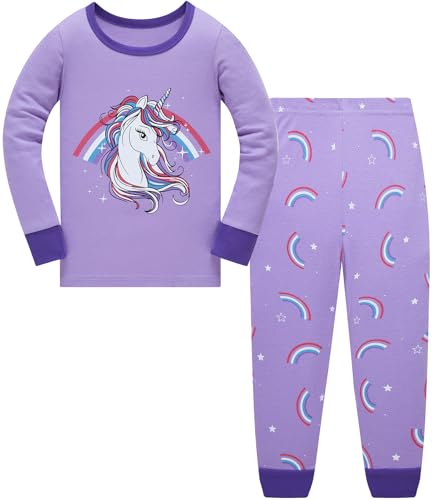 Kinder Mädchen Schlafanzüge Einhorn Langarm 100% Baumwolle Nachtwäsche Winter Weihnachten Pyjama Set Größe 104, 3-4 Jahre von Langubaby