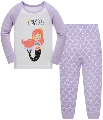 Kinder Mädchen Schlafanzüge Einhorn Langarm 100% Baumwolle Nachtwäsche Winter Weihnachten Pyjama Set Größe 122, 6-7 Jahre von Langubaby