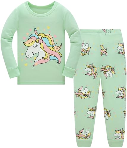 Kinder Mädchen Schlafanzüge Einhorn Langarm 100% Baumwolle Nachtwäsche Winter Weihnachten Pyjama Set Größe 128, 7-8 Jahre von Langubaby