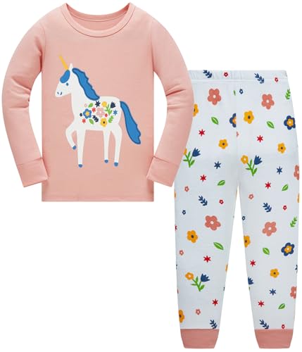 Kinder Mädchen Schlafanzüge Einhorn Langarm 100% Baumwolle Nachtwäsche Winter Weihnachten Pyjama Set Größe 92, 1-2 Jahre von Langubaby
