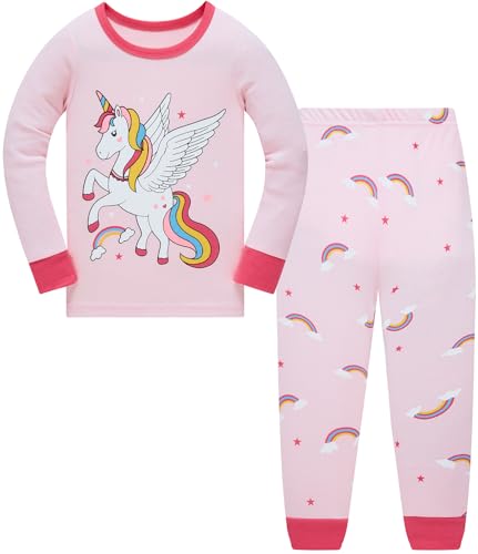 Kinder Mädchen Schlafanzüge Einhorn Langarm 100% Baumwolle Nachtwäsche Winter Weihnachten Pyjama Set Größe 98, 2-3 Jahre von Langubaby