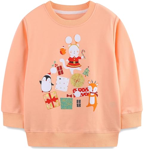 Mädchen Sweatshirt für Kinder Weihnachten Cartoon Pullover Baumwolle Langarm Top Größe 122, 6-7 Jahre von Langubaby