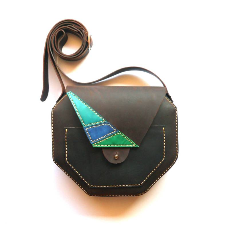 Brown Leather Purse/Ledertasche Tasche Korssbody Achteckig Satteltasche von Lanhe