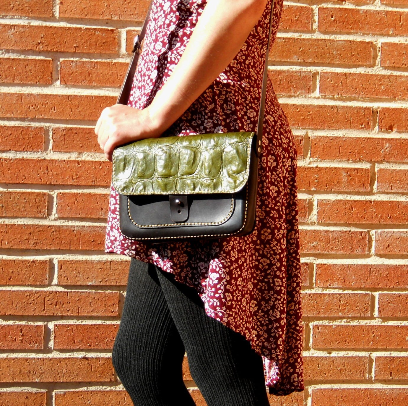 Crocodile Faux Purse/Echtes Ledertasche Tasche Corssbody Satteltasche Mit Kunstd Krokodil Leder von Lanhe