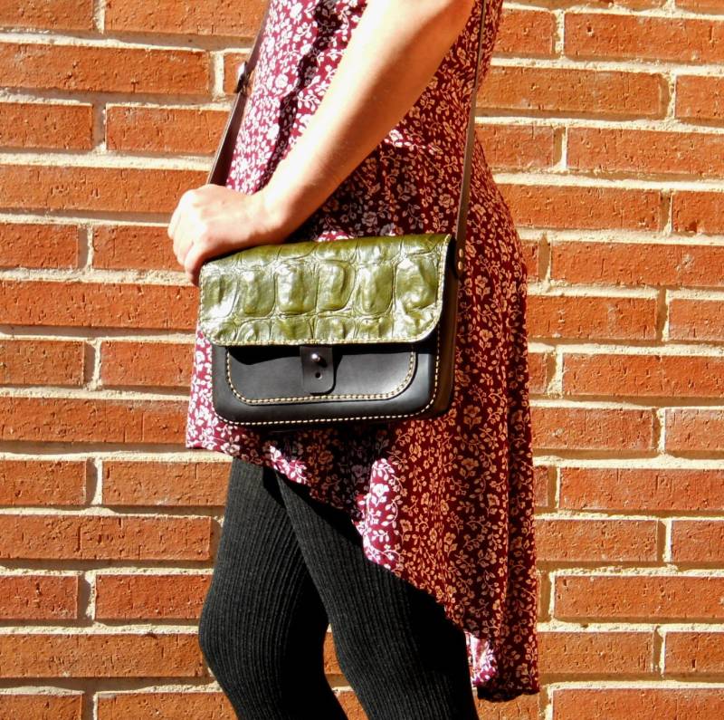 Crocodile Faux Purse/Echtes Ledertasche Tasche Corssbody Satteltasche Mit Kunstd Krokodil Leder von Lanhe