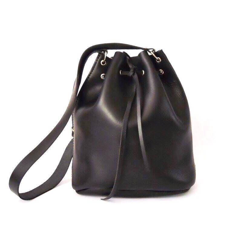 Große Leder Sackbag/Schwarze Einkaufstasche, Umhängetasche, Tragetasche. Handgefertigt von Lanhe