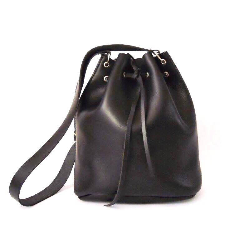 Große Leder Sackbag/Schwarze Einkaufstasche, Umhängetasche, Tragetasche. Handgefertigt von Lanhe