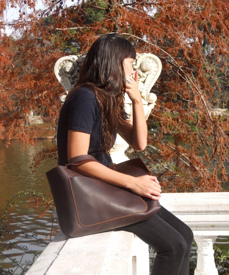 Große Ledertasche/ Ledertasche Dunkelbraun, Schultertasche, Tragetasche. Handgefertigt von Lanhe