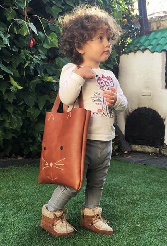 Kleine Leder Tote/Hellbraun Kätzchen Einkaufstasche, Umhängetasche, Tragetasche. Handgefertigt von Lanhe