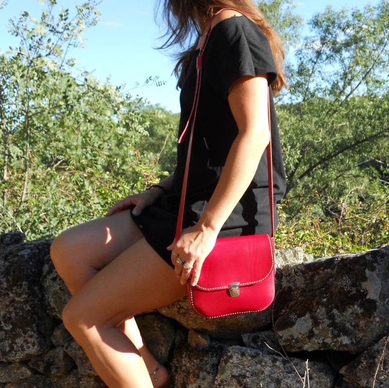 Red Leather Purse/Ledertasche Tasche Corssbody Satteltasche von Lanhe