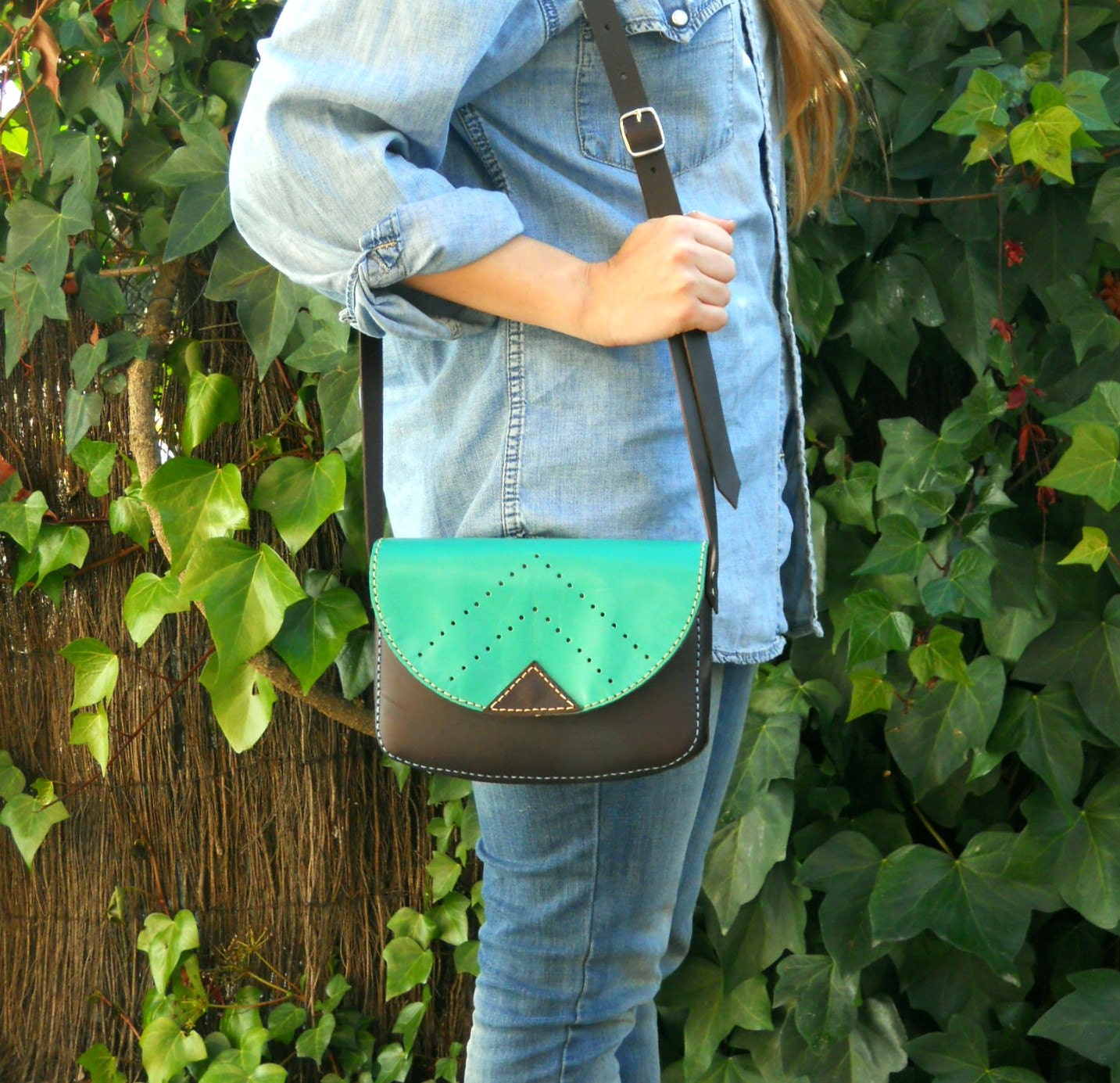 Turquoise Leder Purse/Ledertasche Tasche Corssbody Satteltasche von Lanhe