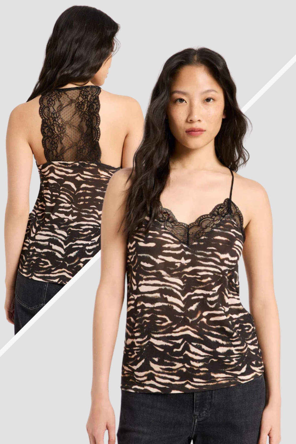 Spitzentop Animal Stripes Rosa von Lanius