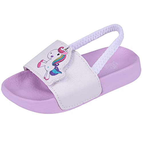 Lanivic Badelatschen Mädchen Badesandalen Jungen Badeschlappen Dusch Badeschuhe Sommer Rutschfest Leicht Strand Hausschuhe Kinder Sandalen Gummiband Einhorn Lila 23 EU von Lanivic