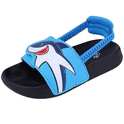 Lanivic Badelatschen Mädchen Badesandalen Jungen Badeschlappen Dusch Badeschuhe Sommer Rutschfest Leicht Strand Hausschuhe Kinder Sandalen Gummiband Haifisch Blau 27 EU von Lanivic