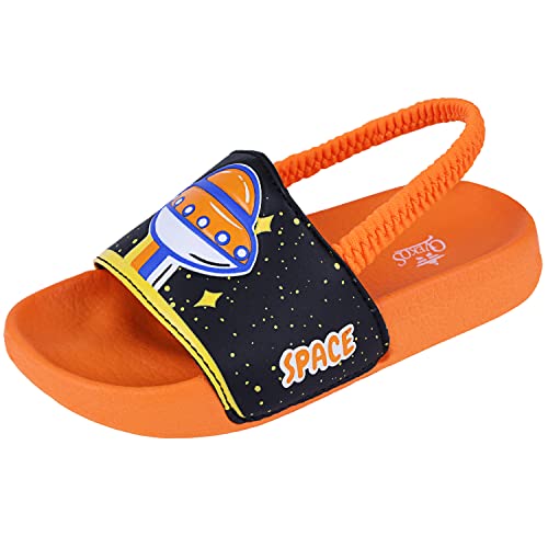 Badelatschen Mädchen Badesandalen Jungen Badeschlappen Dusch Badeschuhe Sommer rutschfest Leicht Strand Hausschuhe Kinder Sandalen Gummiband Raumschiff Orange 25 EU von Lanivic